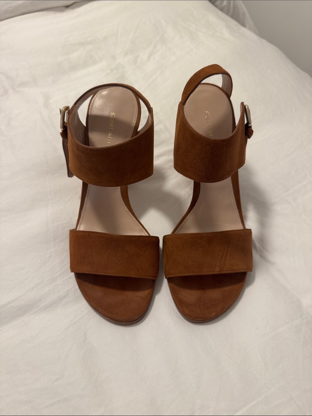 Stuart Weitzman - Suede Ankle-Strap Brown Sandals